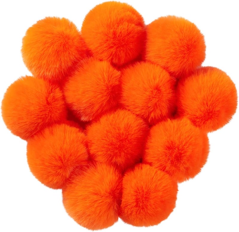 Homtable 12 Pcs Small Faux Fur Pom Pom Balls 2.75 in Fur Fluffy Pompom Ball with Elastic Loop for Hats, Shoes, Scarves, Gloves, Bags, Key Chain Charms Accessories, 2 3/4 inches (Orange) - Image 1